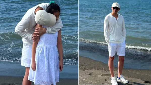 汪小菲重回三年前帶兒女玩耍的海邊 抱着閨女感慨像一場夢