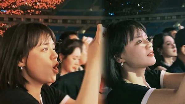 Ma Sichun appeared in Li Ronghao concert as a little fan girl and took a photo in the chorus off the stage.