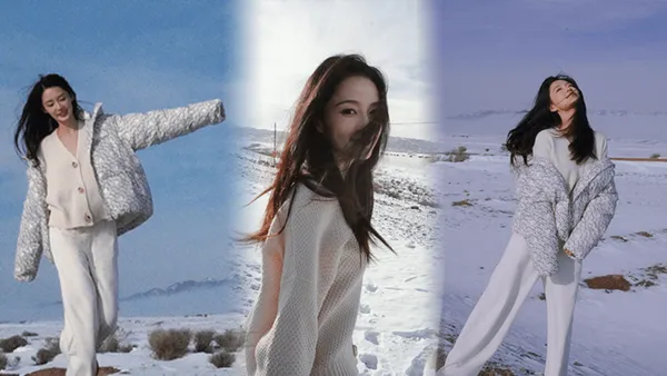 李沁穿白衣雪地奔跑 气质清雅笑容甜美少女感十足