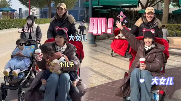 向佐郭碧婷一家游游乐园 宠溺称老婆为“大女儿”