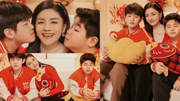 胡可晒新年全家合影晒幸福 两儿子长大像沙溢