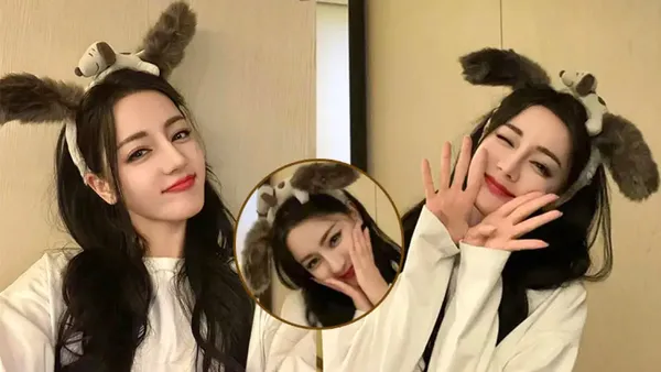 迪丽热巴戴小狗发箍自拍 画猫咪眼线俏皮有魅力