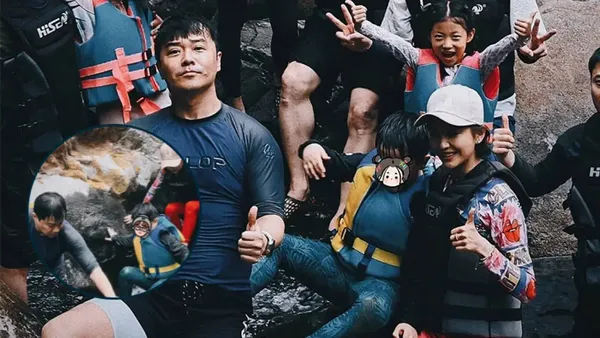 佟丽娅陈思诚带儿子漂流探险 八岁朵朵越长越像爸