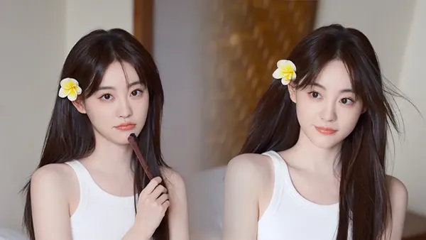 Zhu Xudan's clear boiled water makeup, wearing flowers, long hair, gentle and lovely