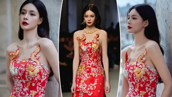 Shen Mengchen dressed in a dragon-tattooed red cheongsam showed the charm of New Chinese style.