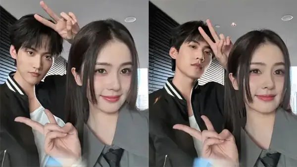 周柯宇晒与白鹿最新自拍 男帅女美双双比耶关系好