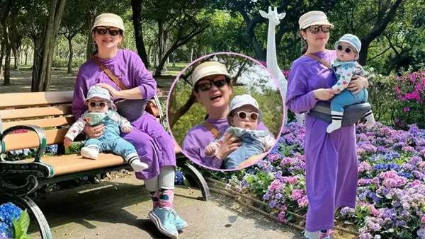 Selina takes her son cashew to the park, cute baby meat toot expression is so cute