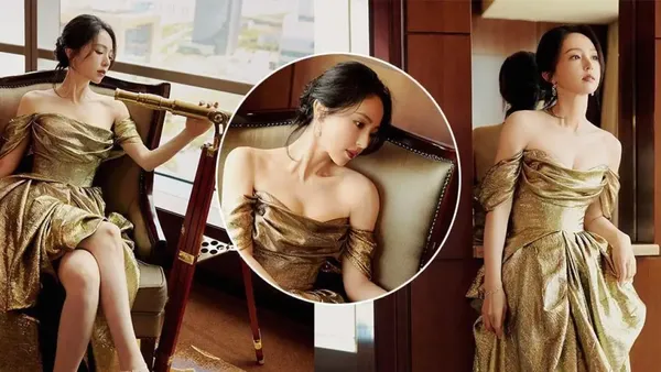 董璇穿金色抹胸裙复古高贵 举手投足尽显华丽优雅