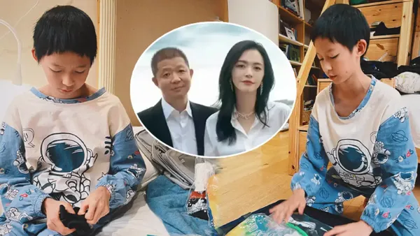 姚晨晒大儿子近照 11岁土豆与爸爸如复制粘贴