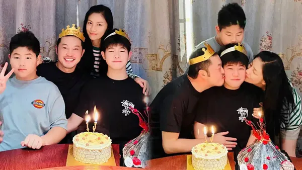 胡可沙溢为大儿子庆生 13岁安吉长相神似刘昊然