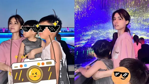 Awakening wife takes children out to play, two sons rarely appear cute and cute