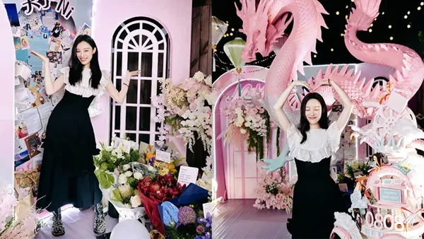 Ni Ni takes photos of her 36-year-old birthday celebration and checks in on her birthday wall with smiling eyes