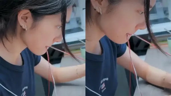 Huang Duoduo is skillful in weaving earphone cords, and he is so quiet and peaceful when he cooks with his family