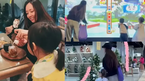 Guo Biting and her daughter go shopping at the mall, 4-year-old Cora is as tall as her mother's waist