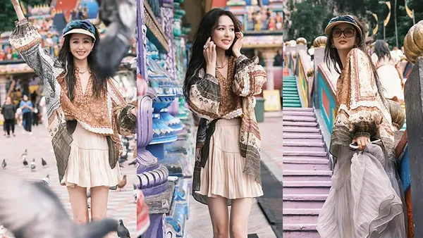 Tong Liya shares her vacation photos, dress, beret, and gentle temperament