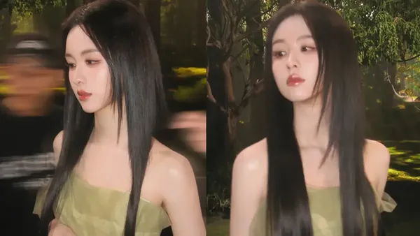 Chen Turin wears a green tube top gauze dress that is fairy-looking and a hand-held skirt is delicate and cute