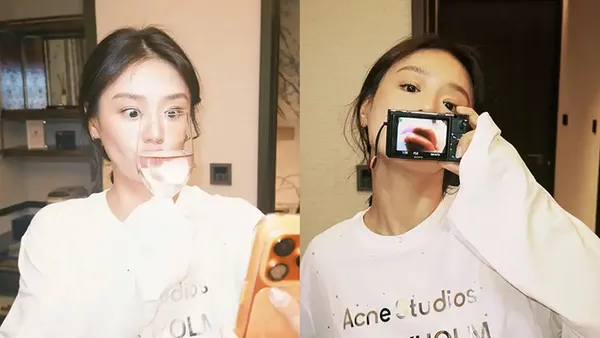 Ma Sichun wears a casual dress and is relaxed and tied with a meatball head, energetic and playful