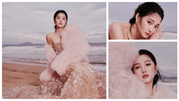 关晓彤海边大片释出 粉色系造型演绎浪漫氛围感