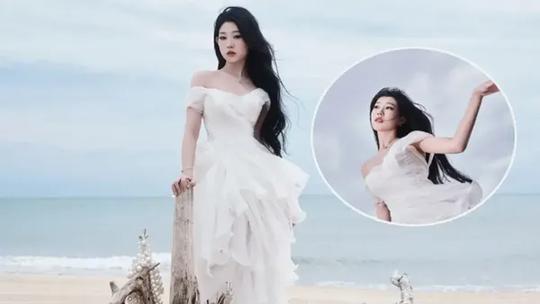 沈佳润穿白色露肩装灵动清冷