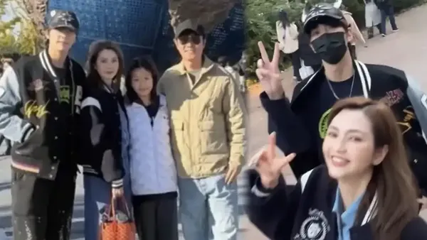 张丹峰带儿子女儿逛环球影城 一家四口合影温馨有爱