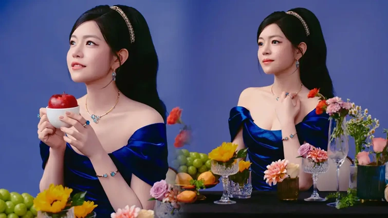 蓝丝绒与繁花的浪漫邂逅 陈妍希解锁童话感大片