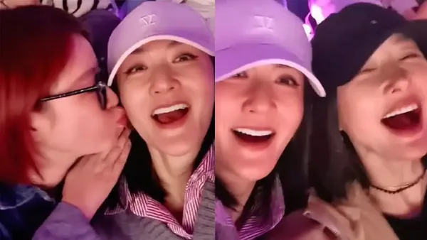 谢娜看张杰演唱会 对着秦岚杜华“左亲亲右亲亲”
