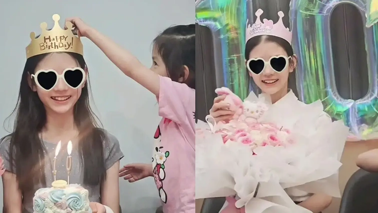 张梓琳晒照为10岁大女儿庆生 胖妹双手捧蛋糕笑容灿烂